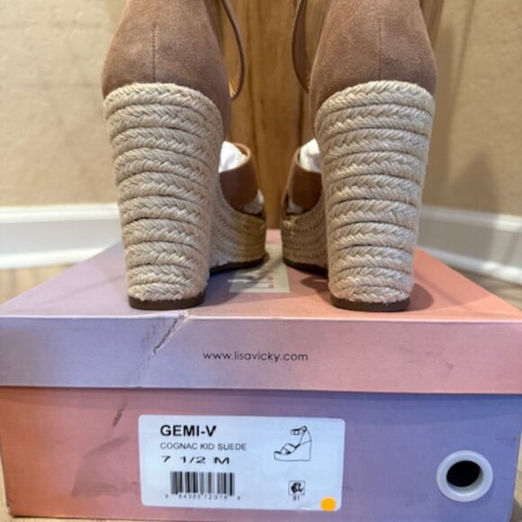 Lisa Vicky GEMI-V Espadrille Wedge Sandals Cognac NIB - Picture 4 of 5